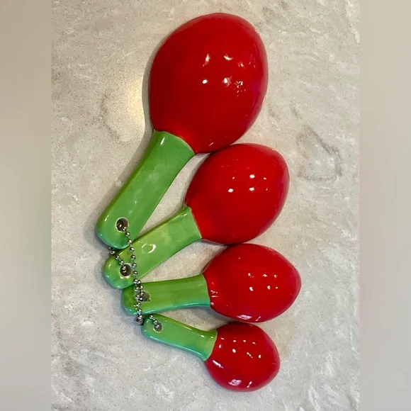 New Trendy Ceramic strawberry shaped measuring Spoons 4 pc set, great gifts! - Picture 8 of 9